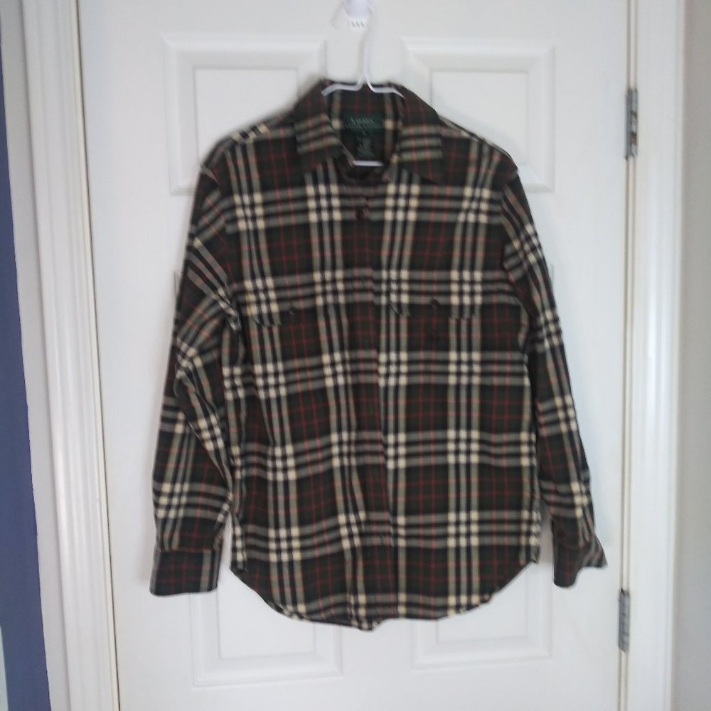 Lauren Ralph Lauren Classic Plaid 100% Cotton Long Sleeve Button Down Size M